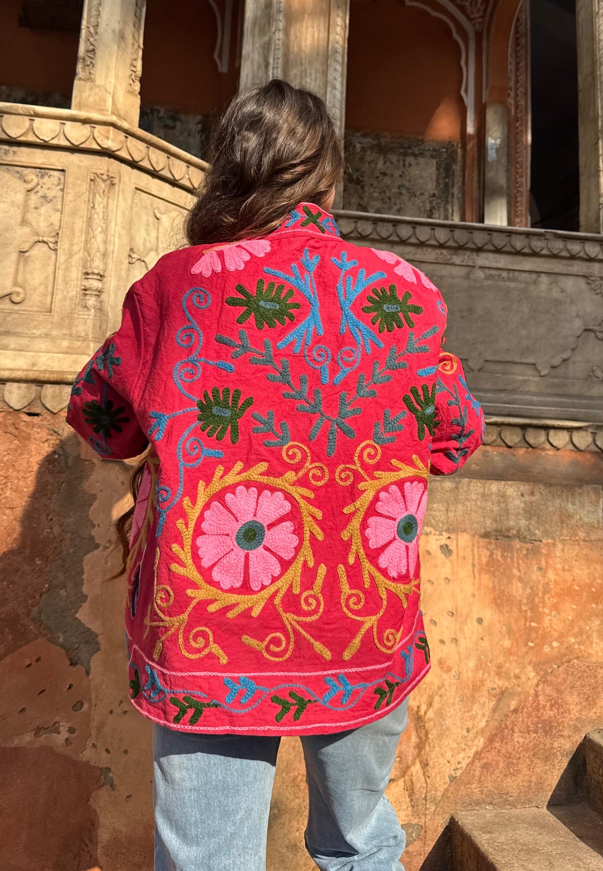 Sara Pink Cotton Embroidered Jacket | Limited Edition